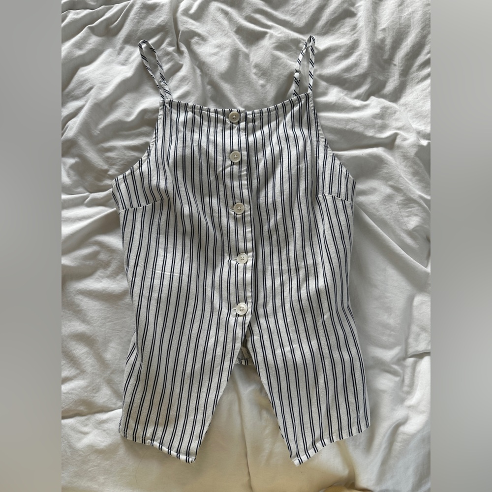 A New Day Navy and White Striped Button-Up